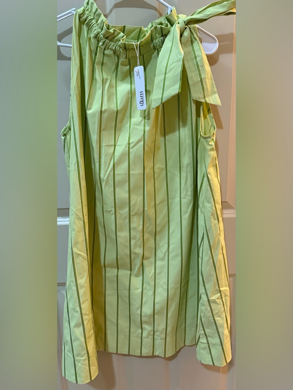glam lime green vertical striped dress